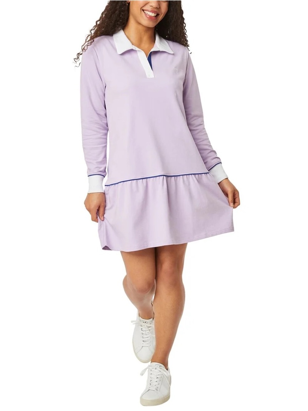 Roller Rabbit Love Stripe Cahya Lavendar Collared Dress with White Trim